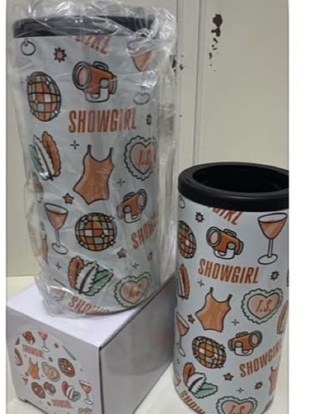 Taylor Swift Showgirl inspired Patterned Insulated Tumbler - Skinny Can